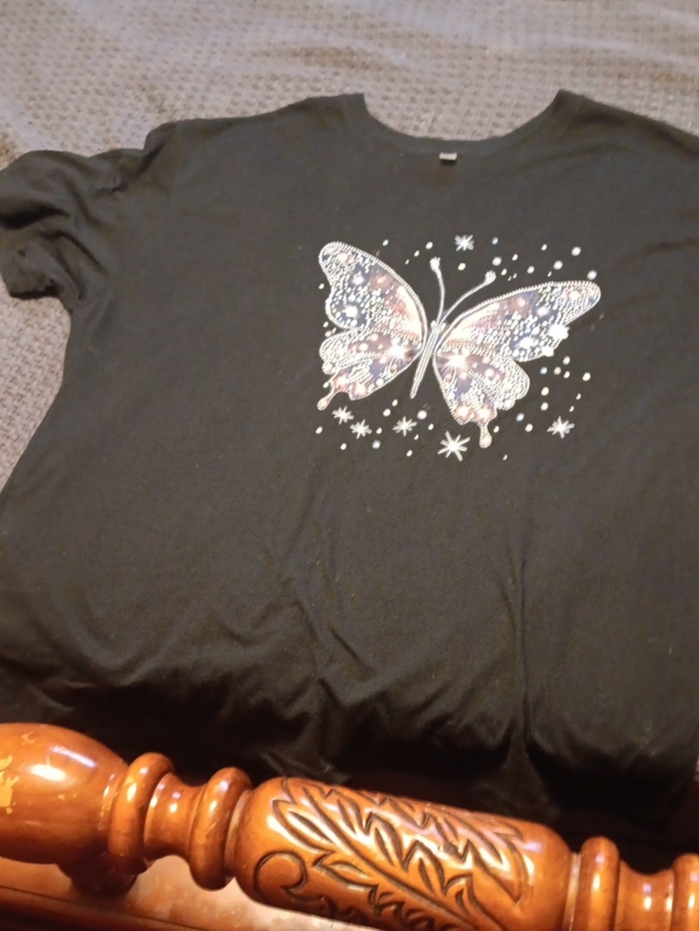 Girls Black Butterfly Sparkle Tee - Picture 1 of 2
